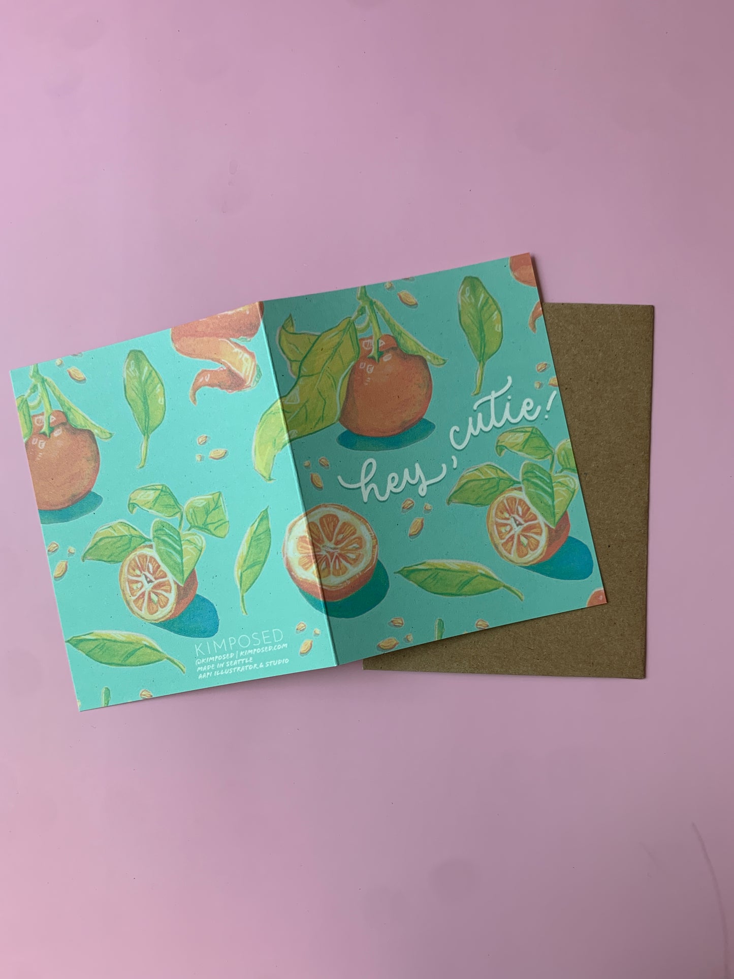 "Hey Cutie!" Orange Illustrations Greeting Card