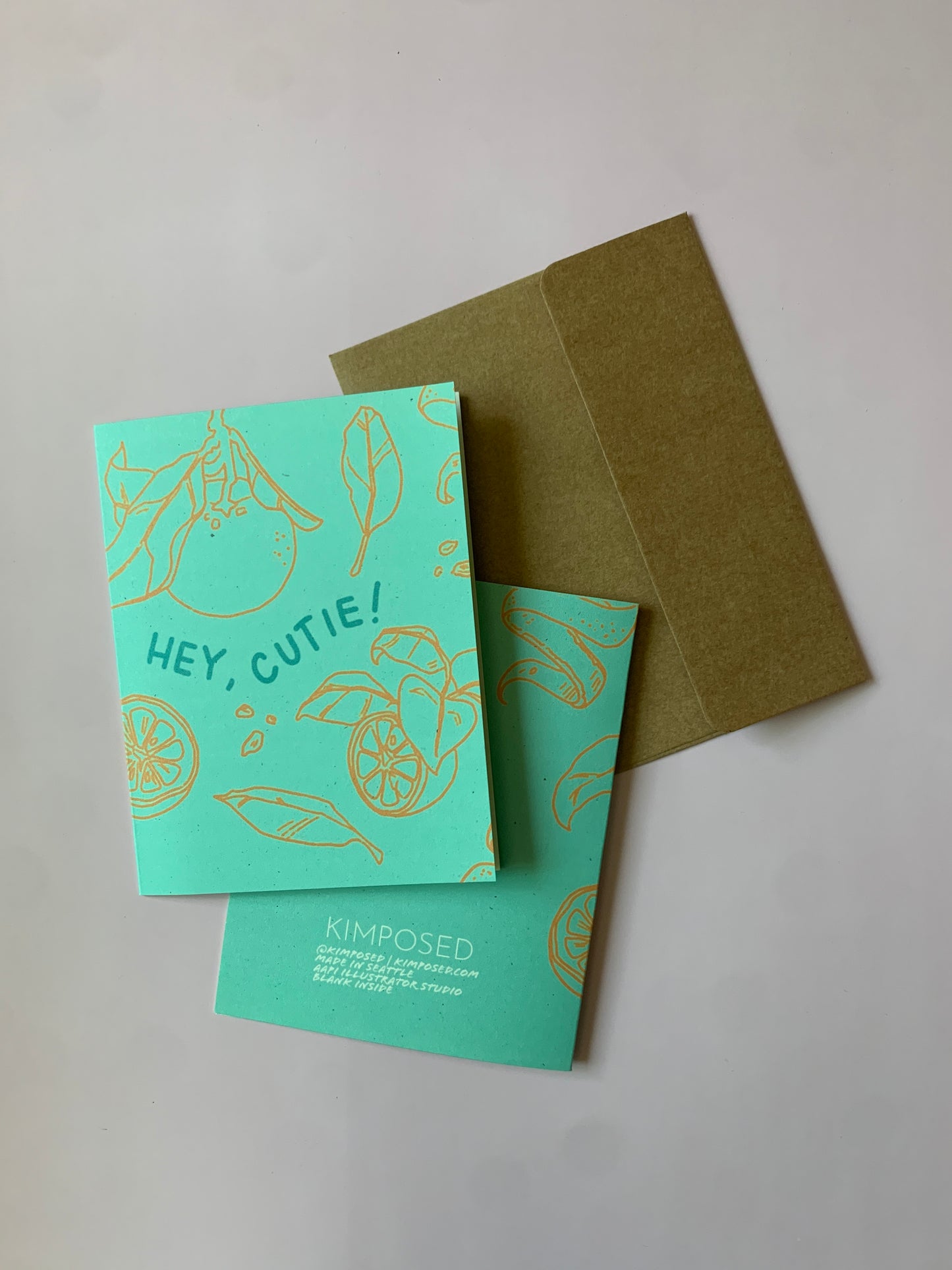 "Hey Cutie!" Orange Line-Work Greeting Card