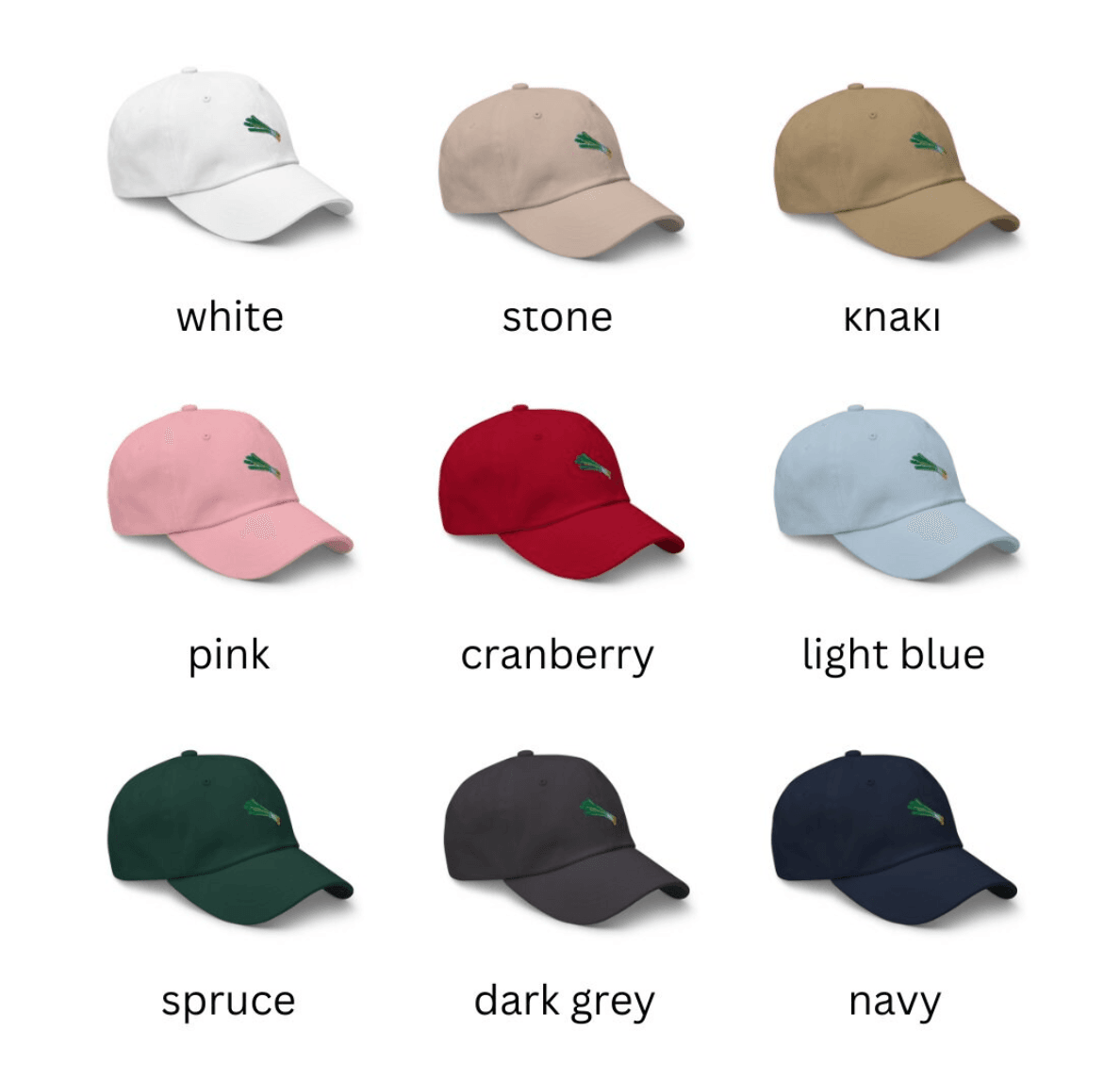 Green Onion Embroidered Dad Hat - Kimposed