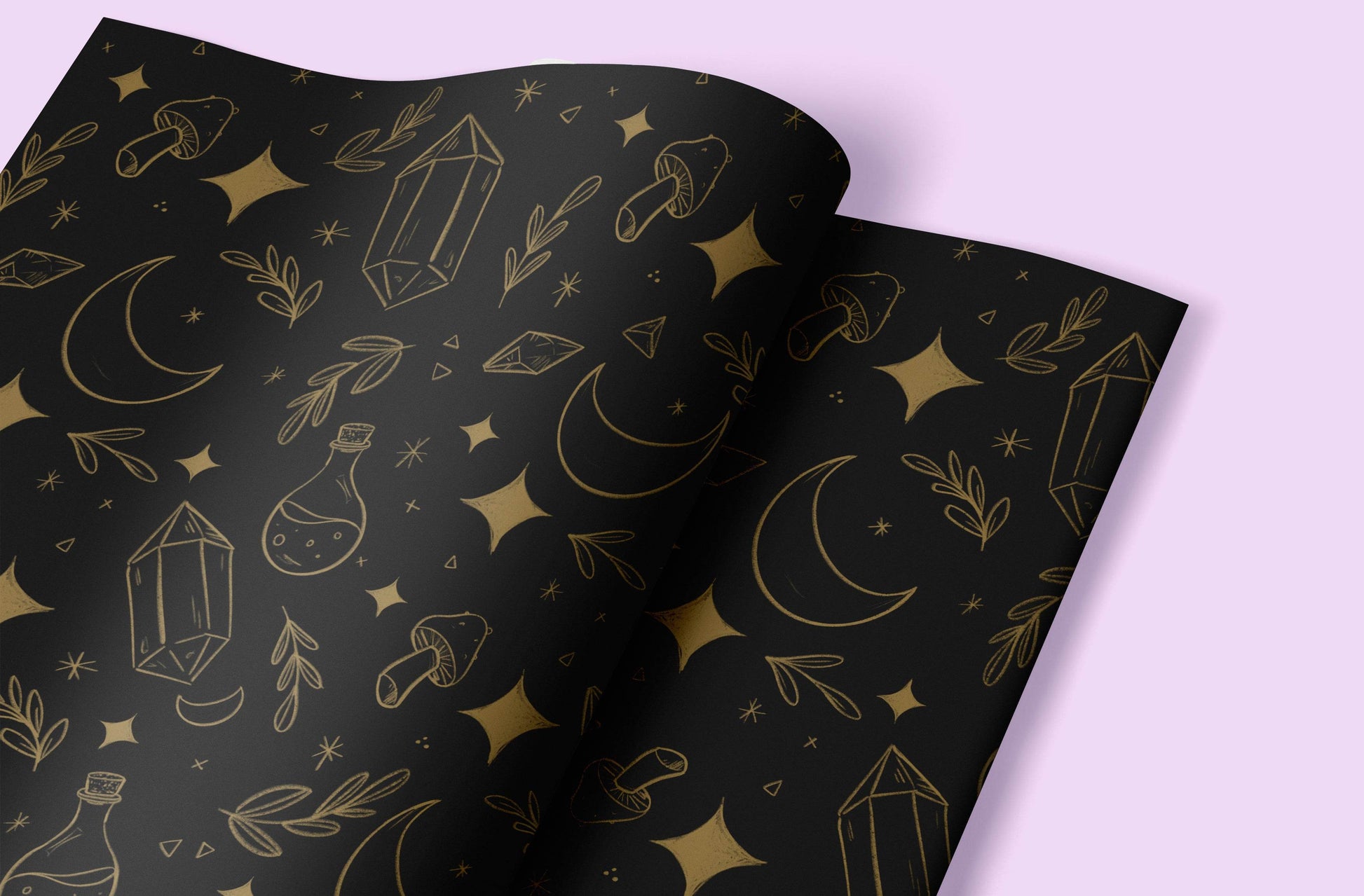 Black Witchy Things Wrapping Paper Sheets - Kimposed