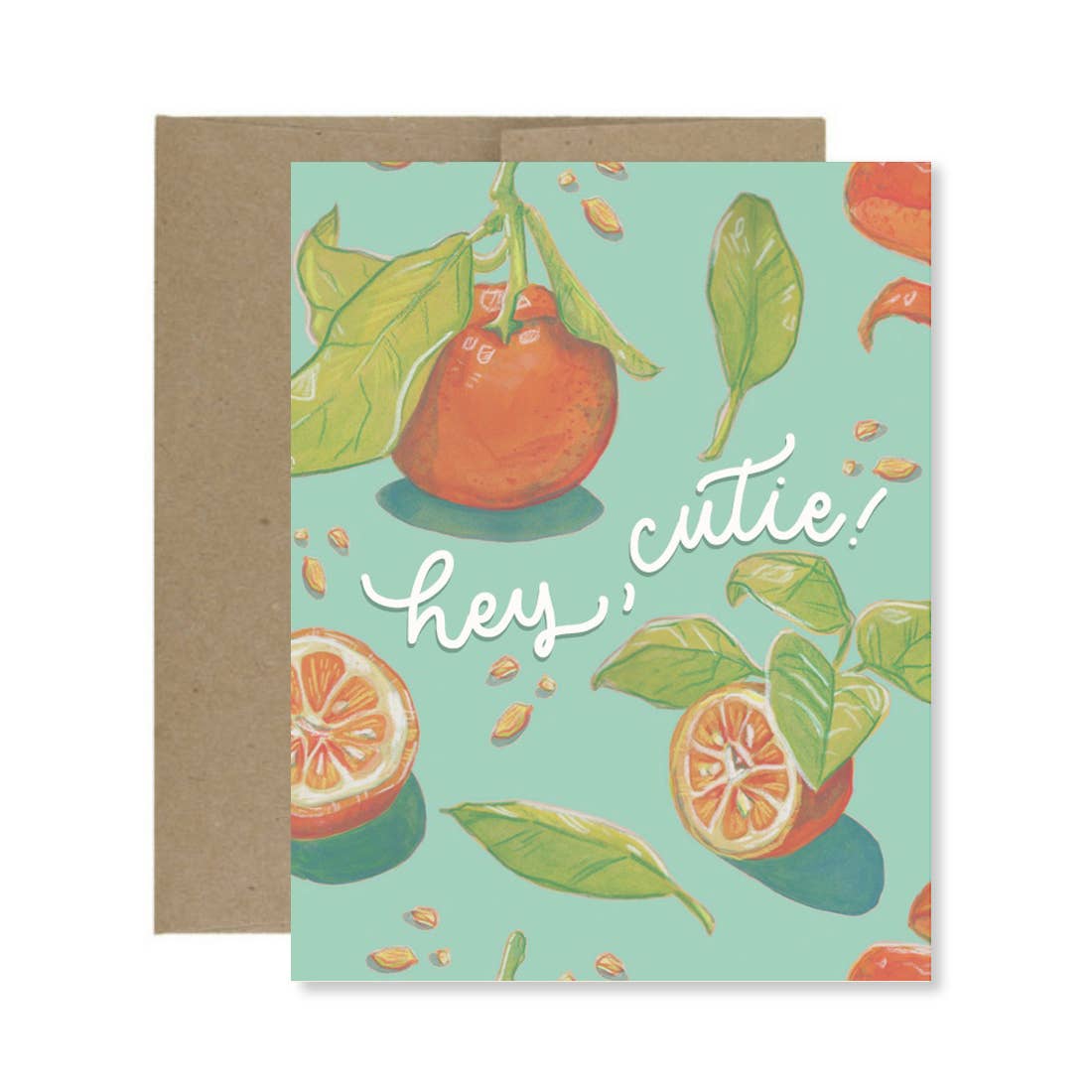 "Hey Cutie!" Orange Illustrations Greeting Card
