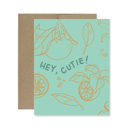 "Hey Cutie!" Orange Line-Work Greeting Card