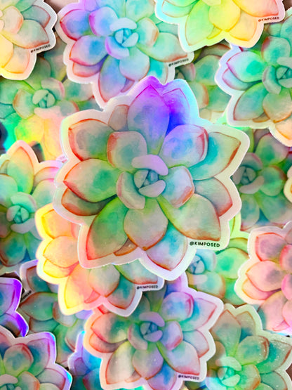 Holographic Pastel Succulent Sticker